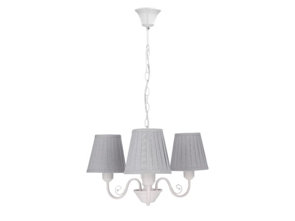 Lampa wisząca Romedia biała z trzema szarymi tkaninowymi abażurami
