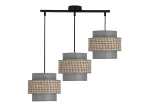 Miniaturka 3 - Lampa wisząca Romenio trzy grafitowe abażury z beżowym pasem na czarnej listwie