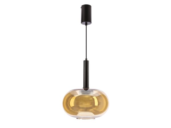Lampa wisząca Rominia z czarnym zawieszeniem i przezroczystym szklanym kloszem ze złotym wnętrzem