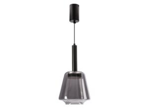 Miniaturka 5 - Czarna lampa wisząca Rominia z szarym przydymionym szklanym kloszem na białym tle