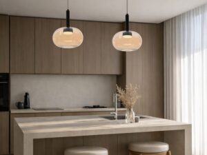 Miniaturka 2 - Dwie lampy wiszące Rominia nad wyspą kuchenną, szklane klosze i czarne zawieszenia