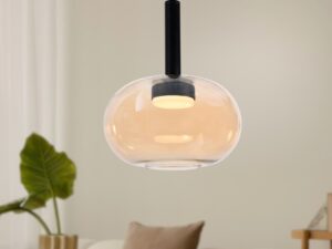 Miniaturka 1 - Lampa wisząca Rominia z rozświetlonym szklanym kloszem w salonie