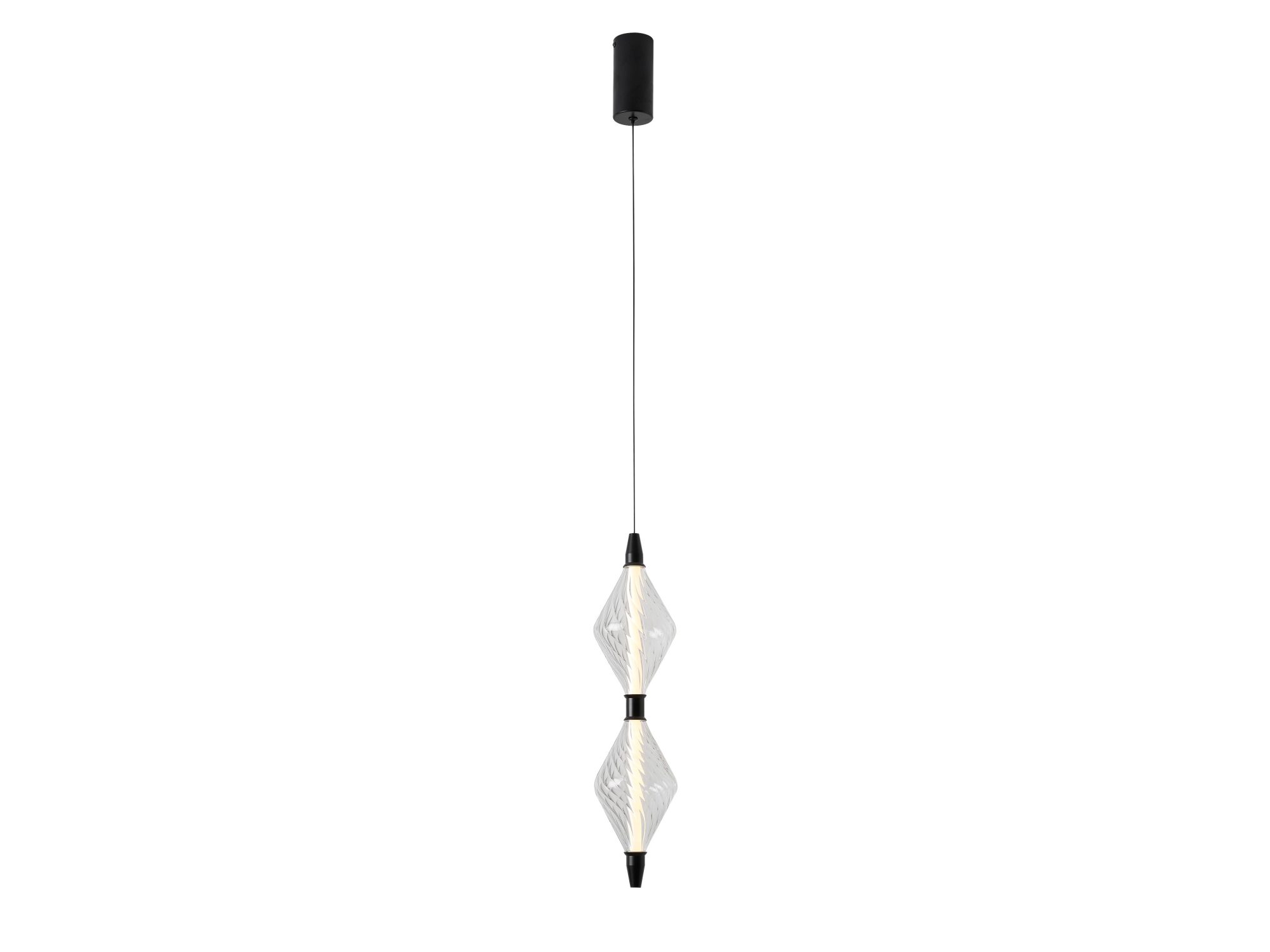 Lampa wisząca Romorano z dwoma ryflowanymi kloszami szklanymi na pionowym zwisie