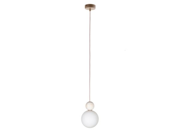 Lampa wisząca Rona 1 drewno bielone, biała szklana kula i cały zwis