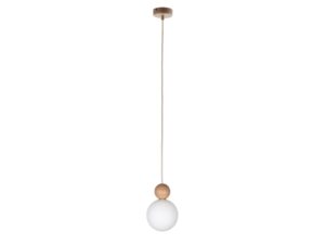 Miniaturka 1 - Lampa wisząca Rona 1 drewno jasny brąz, biała szklana kula na zwisie