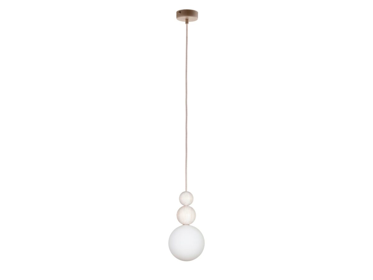 Lampa wisząca Rona 2 15 cm z białą szklaną kulą i drewnem