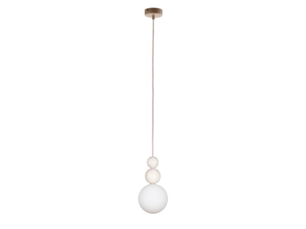 Lampa wisząca Rona 2 z białą szklaną kulą i bielonym drewnem