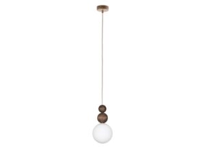 Miniaturka 2 - Lampa wisząca Rona 2 z białą szklaną kulą i ciemnobrązowym drewnem
