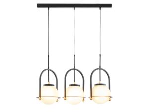 Miniaturka 8 - Lampa wisząca Rosso czarna 3-punktowa, trzy białe kuliste klosze, widok główny
