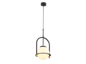 Miniaturka 2 - Lampa wisząca Rosso czarna z mlecznym kulistym kloszem