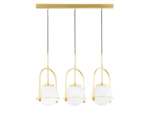 Miniaturka 5 - Lampa wisząca Rosso mosiądz patynowany z trzema kloszami, widok z przodu