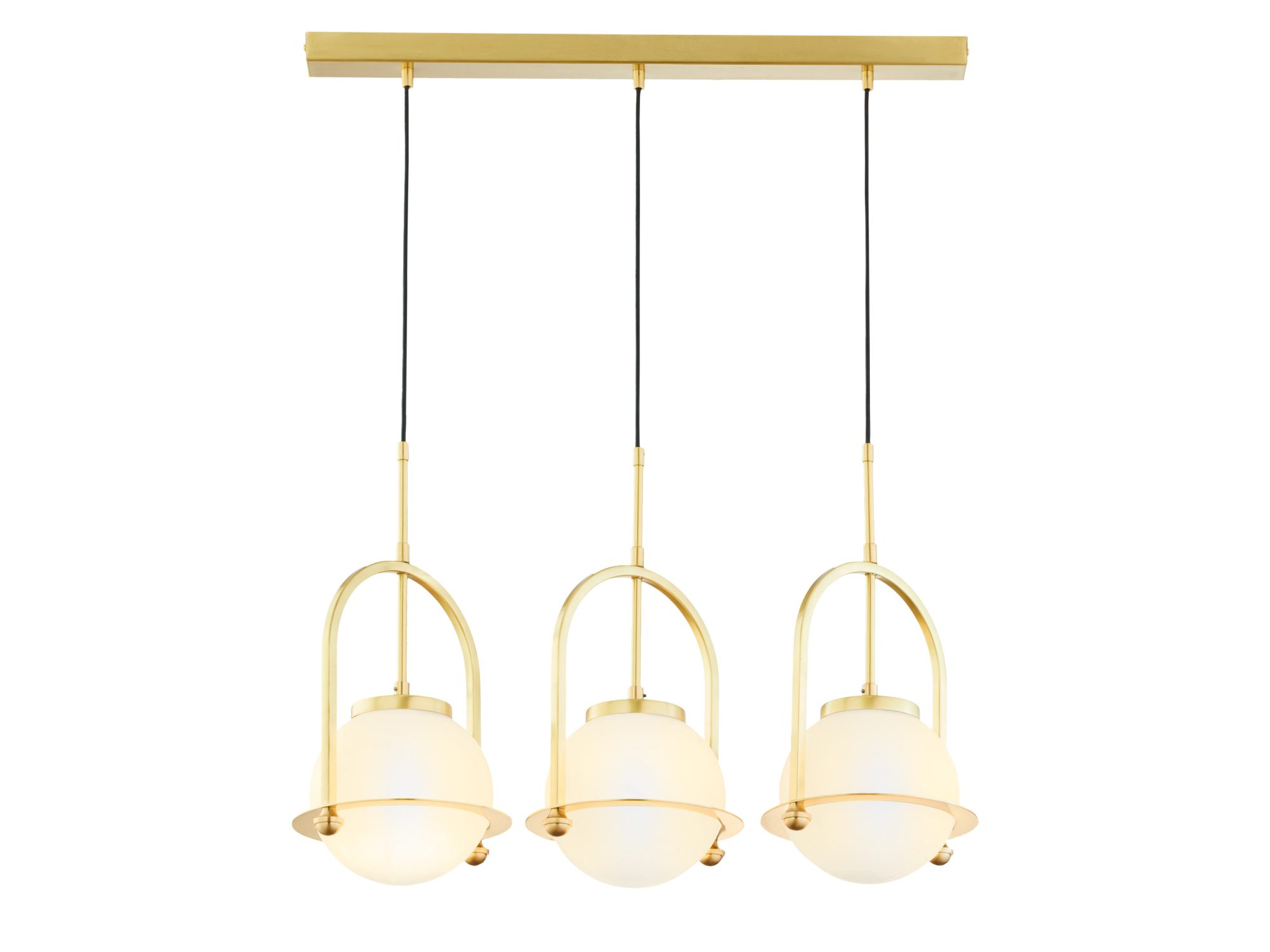 Lampa wisząca Rosso mosiądz patynowany z trzema białymi kloszami