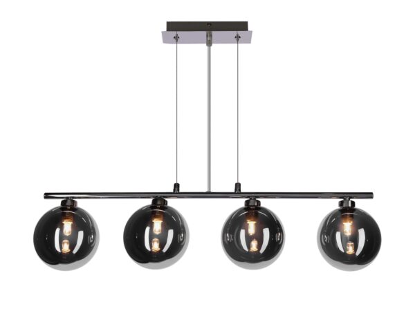Lampa wisząca Salamona z czterema grafitowymi kulami szklanymi na chromowanej belce