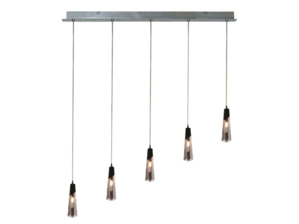 Lampa wisząca Salania chromowana z pięcioma stożkowymi zwisami G4