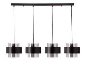 Miniaturka 1 - Lampa wisząca Salidena z czterema przydymionymi szklanymi kloszami i czarnymi pierścieniami