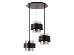 Miniaturka 1 - Lampa wisząca Salidena w czarnym wykończeniu z trzema cylindrycznymi dymionymi kloszami