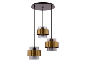 Miniaturka 2 - Lampa wisząca Salidena z mosiężnymi obręczami i trzema dymionymi kloszami