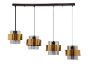 Miniaturka 2 - Lampa wisząca Salidena z czterema zwisami i mosiężnymi pierścieniami na przydymionym szkle