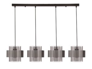 Miniaturka 4 - Lampa wisząca Salidena czarna z czterema przydymionymi kloszami i pierścieniami nikiel satynowy