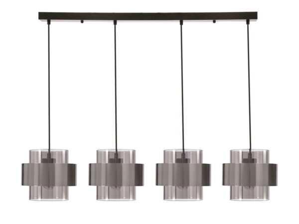 Lampa wisząca Salidena czarna z czterema przydymionymi kloszami i pierścieniami nikiel satynowy
