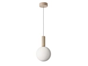 Miniaturka 4 - Lampa wisząca Salinira z beżowym zawieszeniem i białym kulistym kloszem