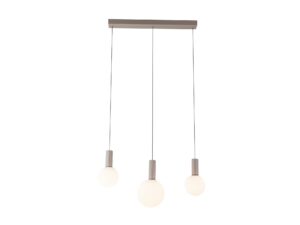 Miniaturka 5 - Lampa wisząca Salinira z trzema białymi kulistymi kloszami na beżowym zawieszeniu