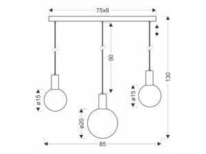 Miniaturka 4 - Lampa wisząca Salinira na rysunku wymiarowym z szerokością 85 cm