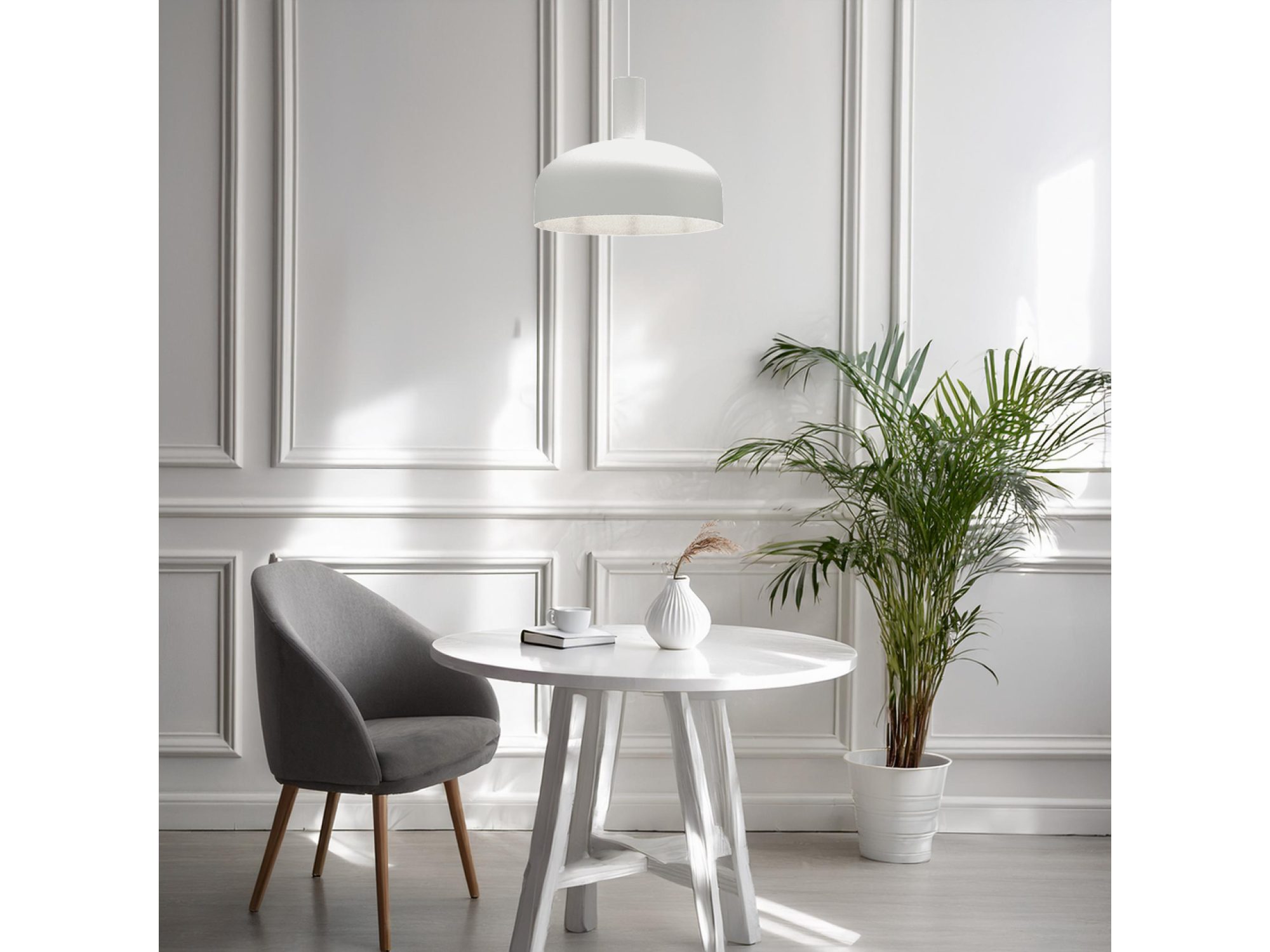Lampa wisząca Salorino biały w aranżacji wnętrza, ujęcie salon