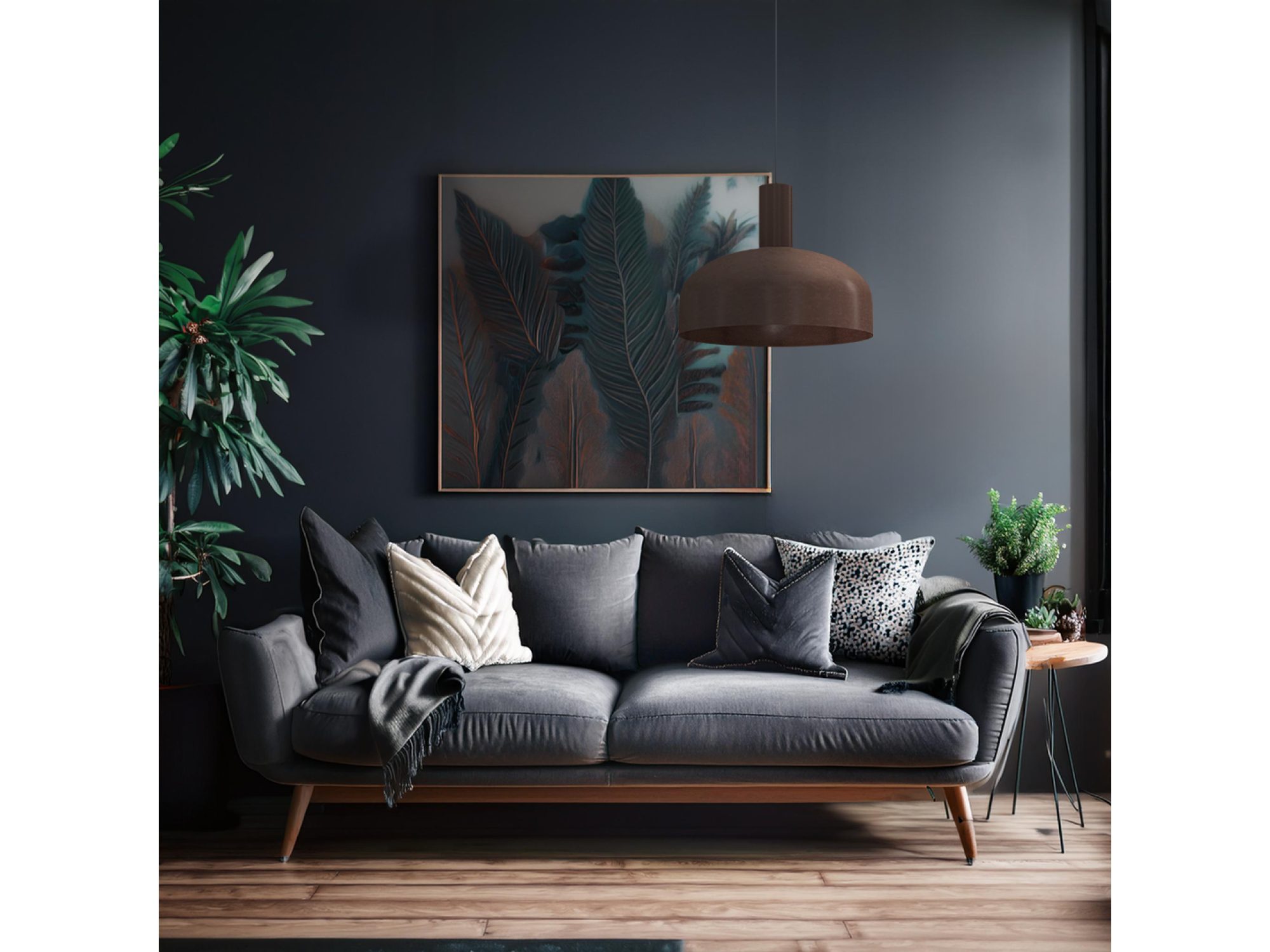 Lampa wisząca Salorino czekoladowy w aranżacji wnętrza, ujęcie salon