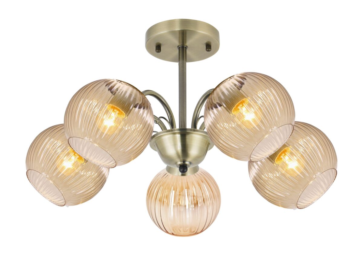 Lampa wisząca Salovina 5-punktowa z bursztynowymi kloszami