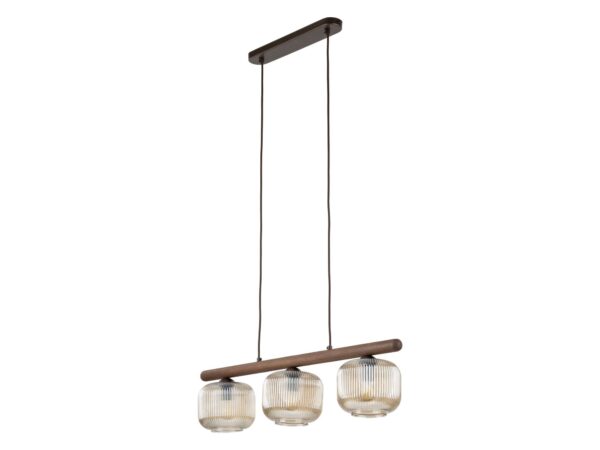 Lampa wisząca Salvia brązowa z trzema ryflowanymi bursztynowymi kloszami