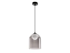 Miniaturka 5 - Lampa wisząca Sarelino z przydymionym szklanym kloszem i białą kulą.