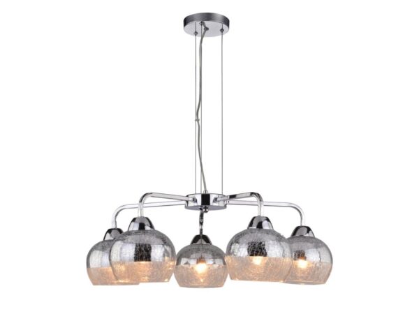Lampa wisząca Saretia w chromie z pięcioma szklanymi kloszami