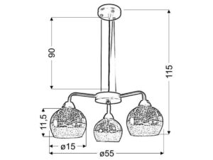 Miniaturka 1 - Lampa wisząca Saretia rysunek wymiarowy 115 cm wysokości i 55 cm szerokości