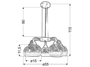 Miniaturka 1 - Lampa wisząca Saretia na rysunku wymiarowym ze średnicą 55 cm