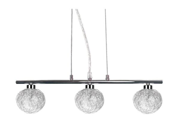 Lampa wisząca Sarolio chromowana z trzema szklanymi kloszami w srebrnym oplocie