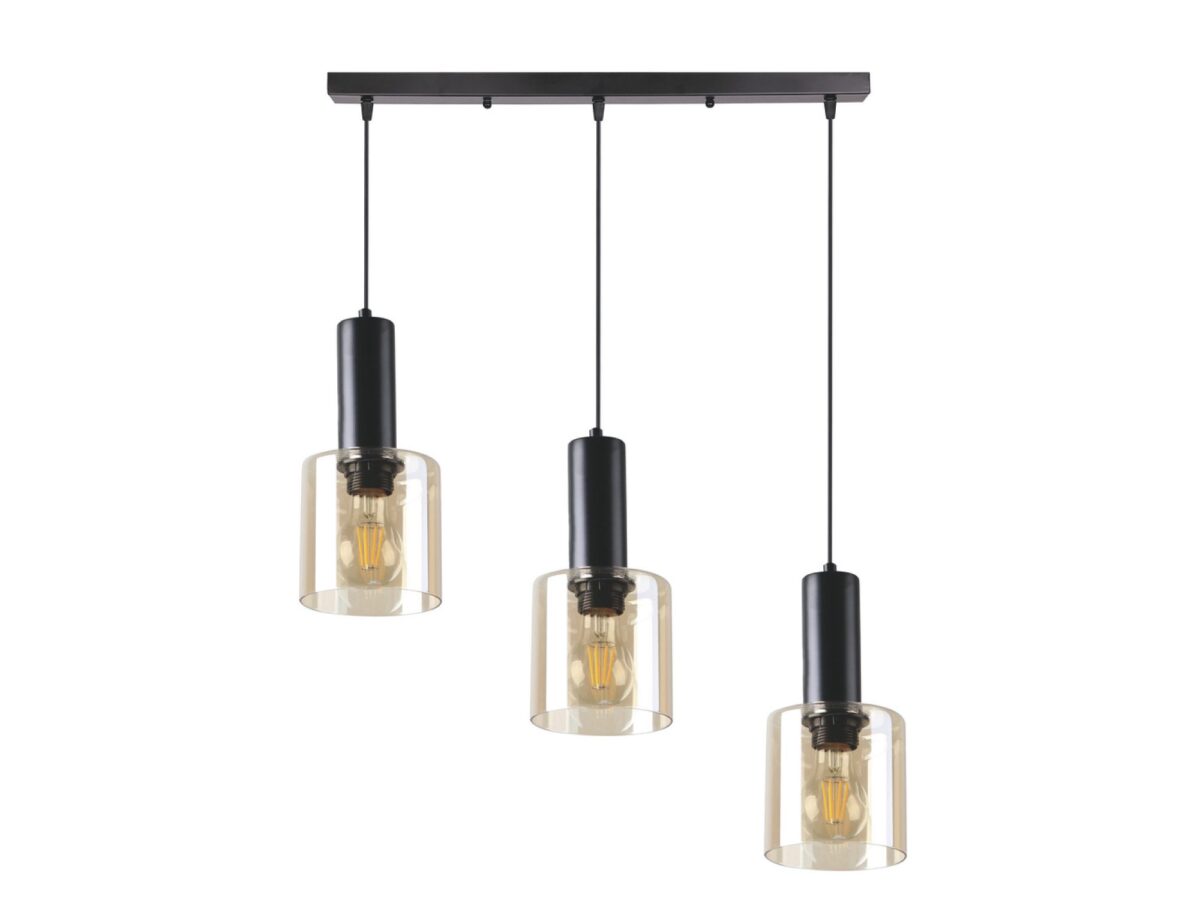 Lampa wisząca Saroseta czarna 3-punktowa bursztynowa 68 cm