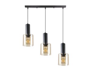 Miniaturka 3 - Lampa wisząca Saroseta czarna z trzema bursztynowymi kloszami E27