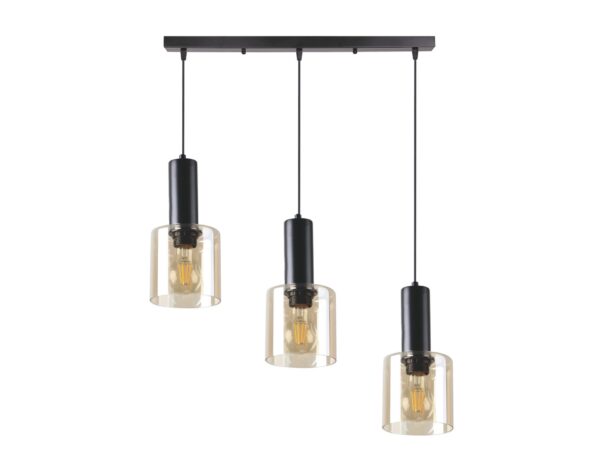 Lampa wisząca Saroseta czarna z trzema bursztynowymi kloszami E27