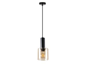 Miniaturka 3 - Lampa wisząca Saroseta z bursztynowym szklanym kloszem i czarnym zawieszeniem