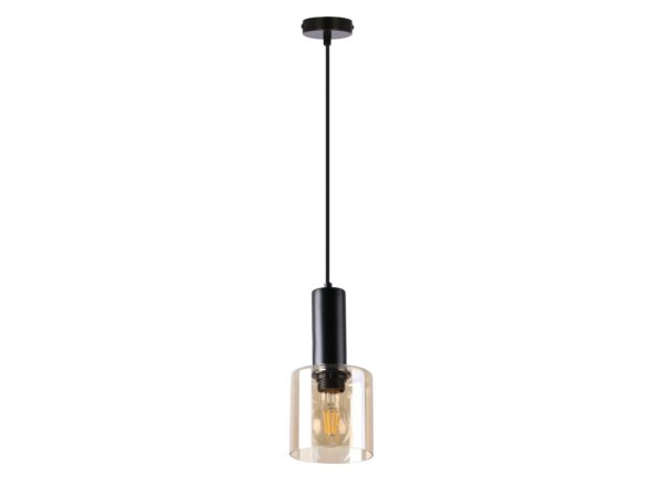 Lampa wisząca Saroseta z bursztynowym szklanym kloszem i czarnym zawieszeniem