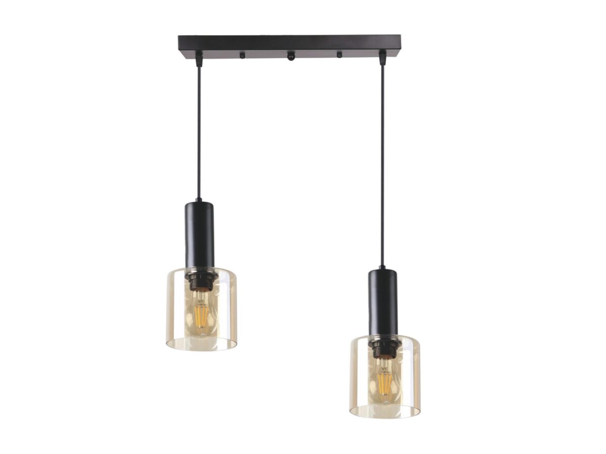 Lampa wisząca Saroseta czarna 2-punktowa bursztynowa 46 cm
