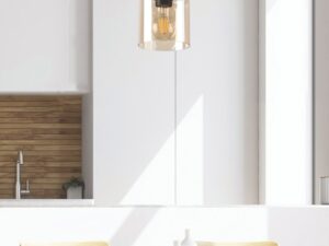 Miniaturka 1 - Lampa wisząca Saroseta z bursztynowym kloszem nad stołem w jasnej jadalni