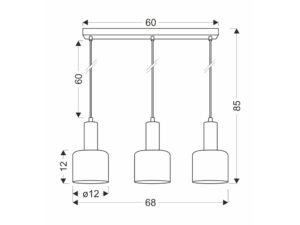 Miniaturka 2 - Lampa Saroseta trzy klosze na rysunku wymiarowym 68 cm