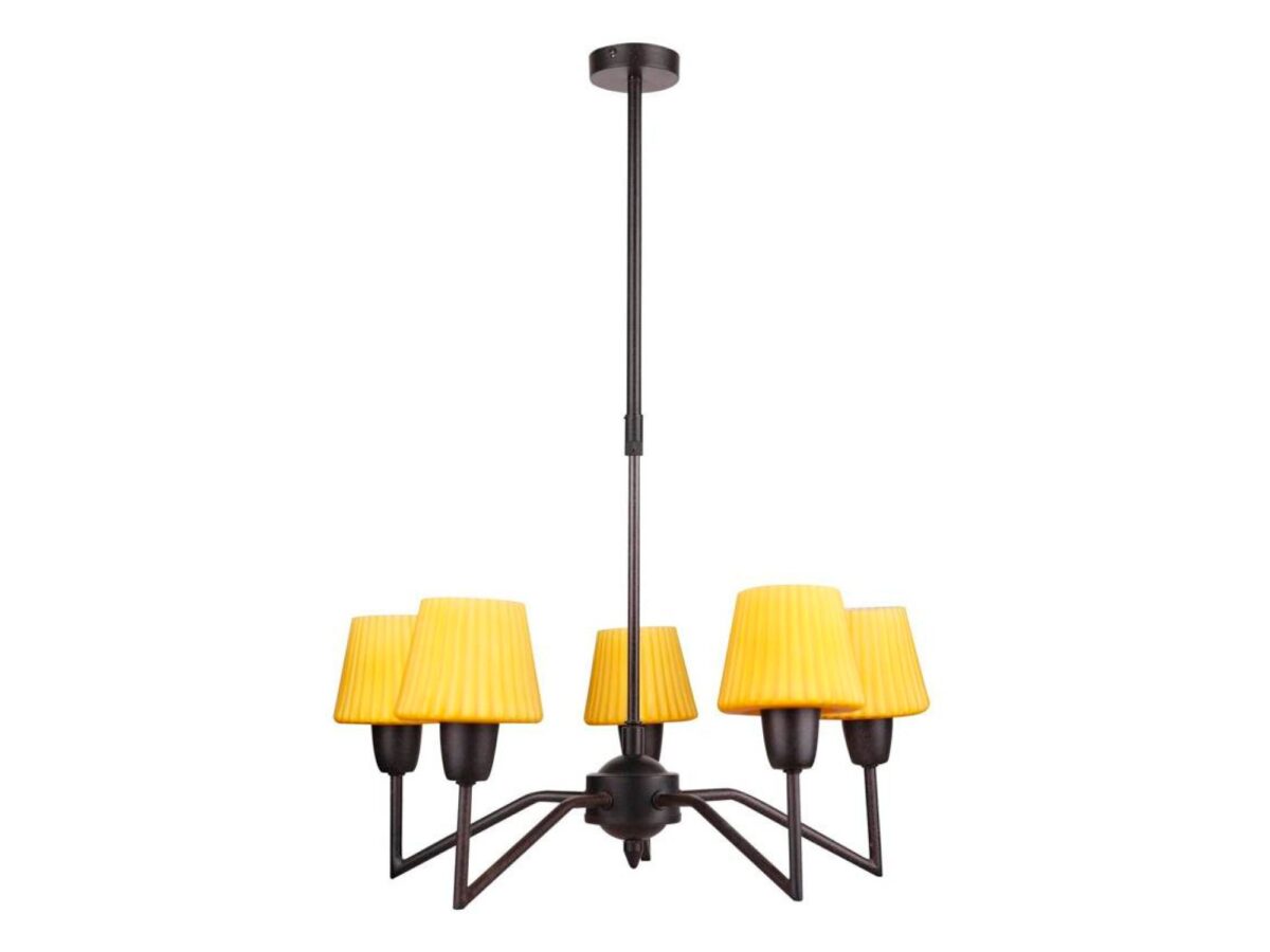 Lampa wisząca Savadena brązowa z pięcioma pomarańczowymi kloszami 48 cm