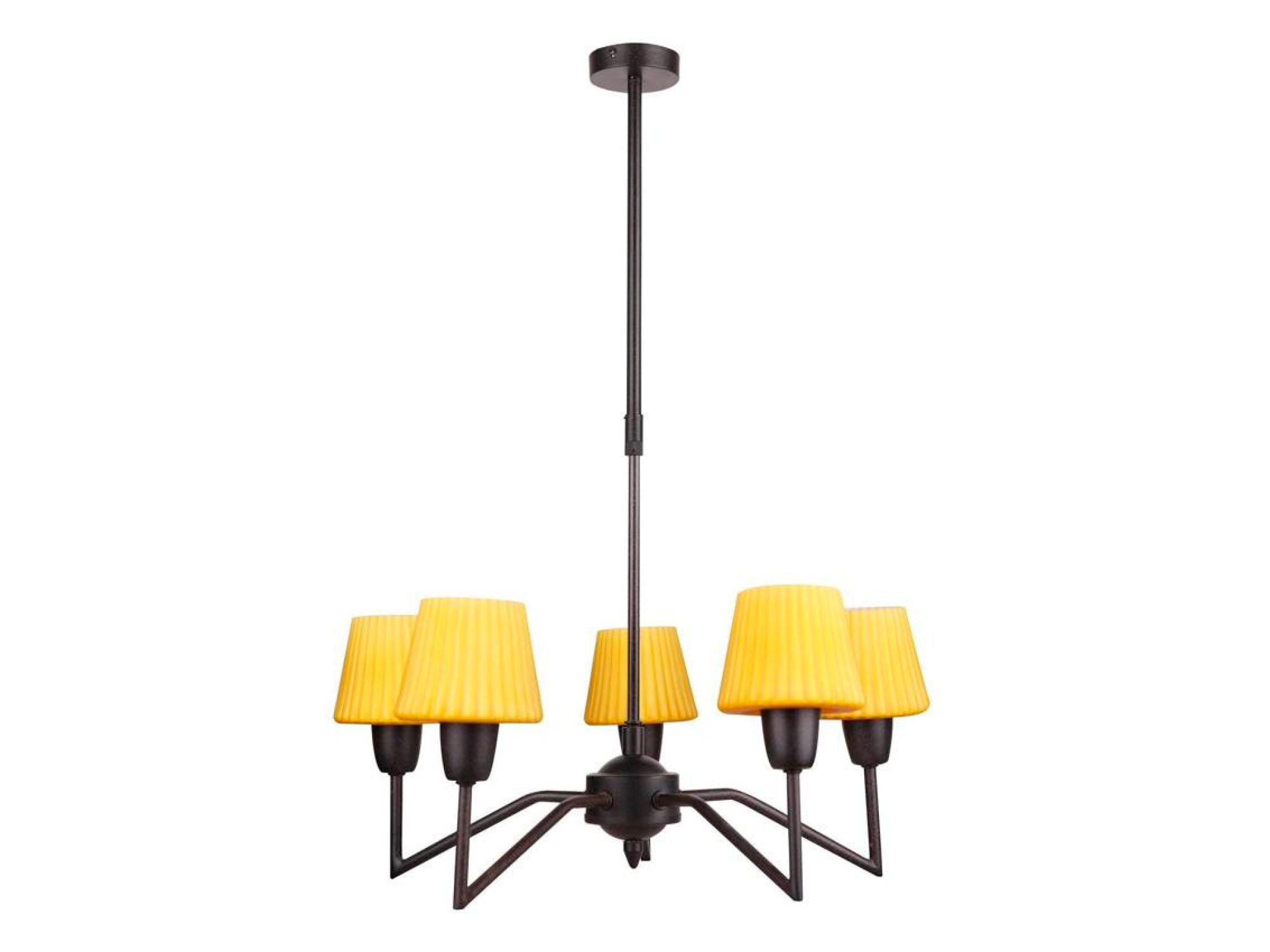 Lampa wisząca Savadena z pięcioma pomarańczowymi kloszami widok całości