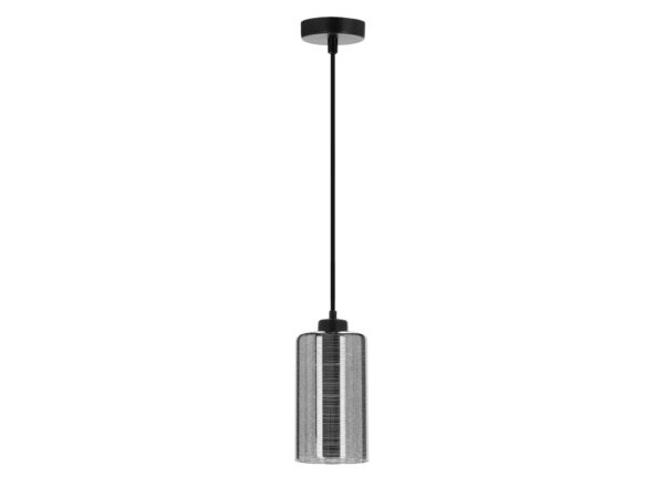 Lampa wisząca Savaro 12 cm, chromowany szklany klosz i czarne zawieszenie
