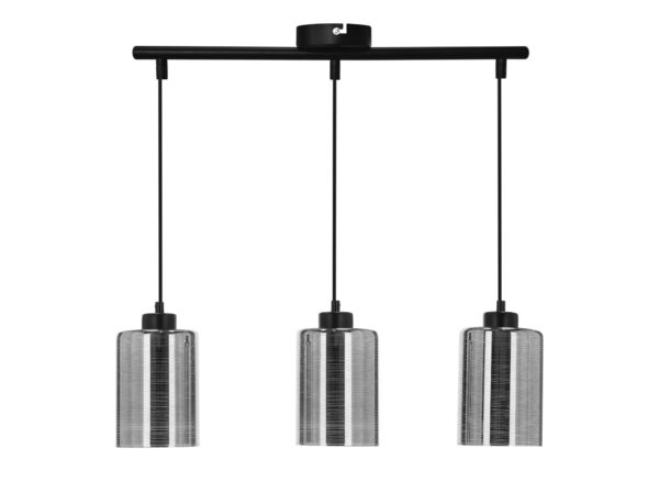 Lampa wisząca Savaro chromowana z trzema szklanymi kloszami na czarnej belce