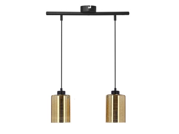 Lampa wisząca Savaro czarno-złota z dwoma punktami E27 na białym tle
