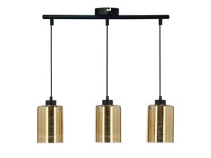 Miniaturka 2 - Lampa wisząca Savaro z trzema złotymi szklanymi kloszami na czarnej listwie